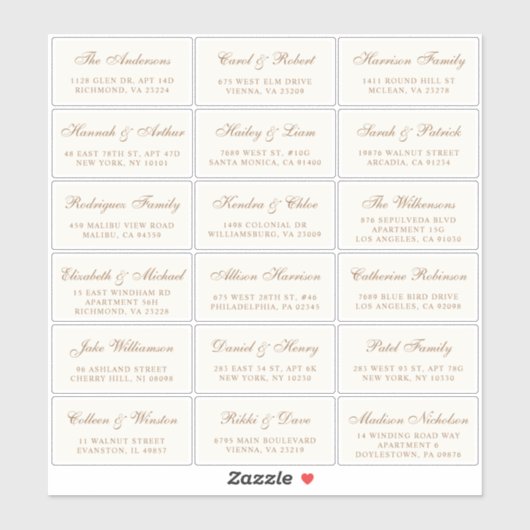 Elegant Gold Script Wedding Guest Adresetiketten Sticker (Vel)