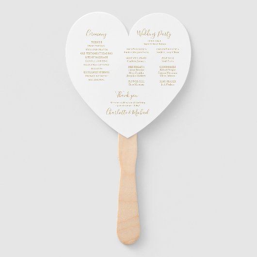Elegant Gold Script Wedding Program Heart Handwaaier (Achterkant)