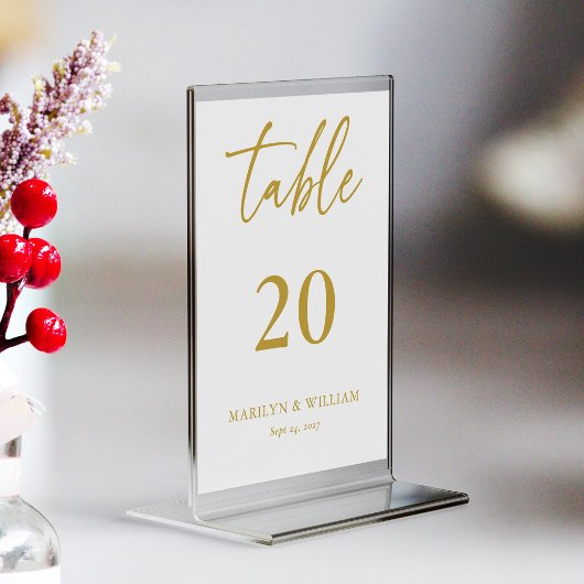Elegant Gold Script Wedding Table Number Kaart