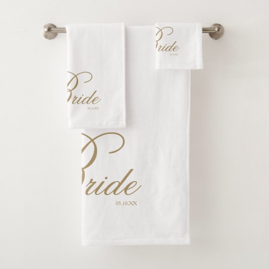 Élégant Gold Script White Bride Ensemble de servie (En situation)