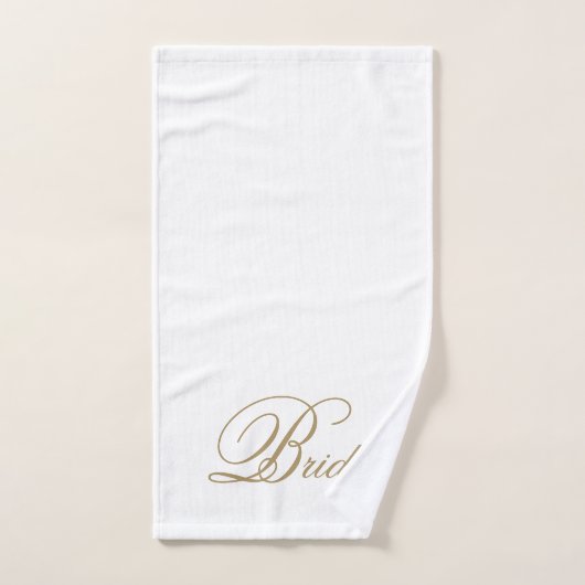 Élégant Gold Script White Bride Ensemble de servie (Serviette à main)