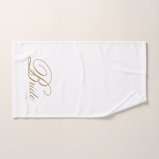 Élégant Gold Script White Bride Ensemble de servie (Serviette à main)