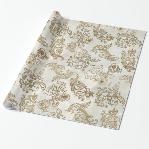 Elegant Gold Scroll op Faux Marble Cadeaupapier