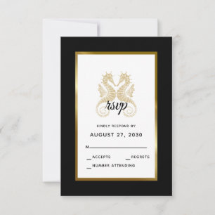 Elegant Gold Seapaarden Modern Tropical Wedding RSVP Kaartje