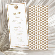 Elegant Gold Seashell Coastal Wedding Menu Kaart