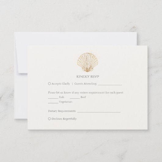 Elegant Gold Seashell Creamy Wedding RSVP (Voorkant)