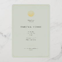 Elegant Gold Seashell Sage Wedding invitation
