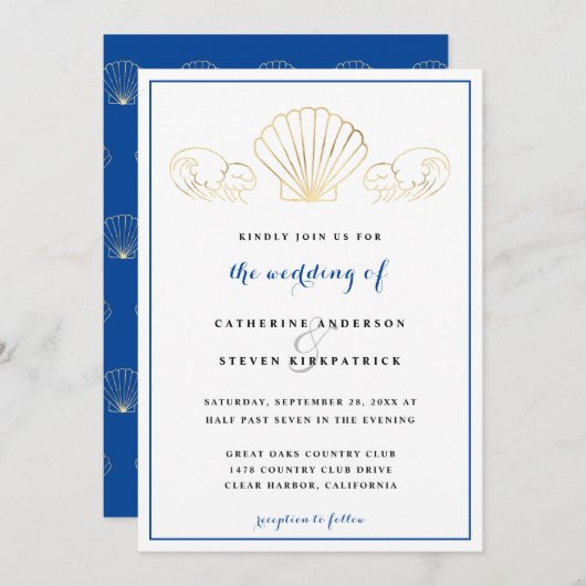 Elegant Gold Seashell Waves Wedding Kaart (Voorkant / Achterkant)