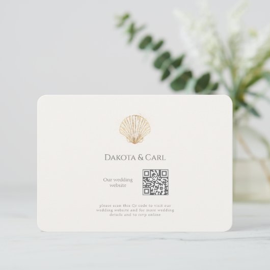 Elegant Gold Seashell Website Enclosure Card Informatiekaartje (Staand voorkant)