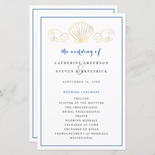 Elegant Gold Seashell Wedding Ceremony Program (Voorkant / Achterkant)