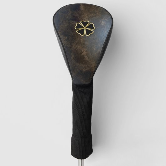 Elegant Gold Shamrock, Clover Leather look Golfheadcover (Voorkant)