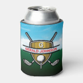 Elegant Gold Shield Golf Monogram Design Can Coole Blikjeskoeler (Blikje Voorkant)