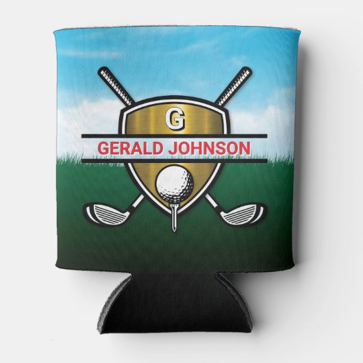 Elegant Gold Shield Golf Monogram Design Can Coole Blikjeskoeler (Voorkant)