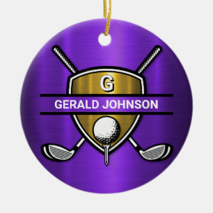 Elegant Gold Shield Golf Monogram Ontwerp Keramisch Ornament