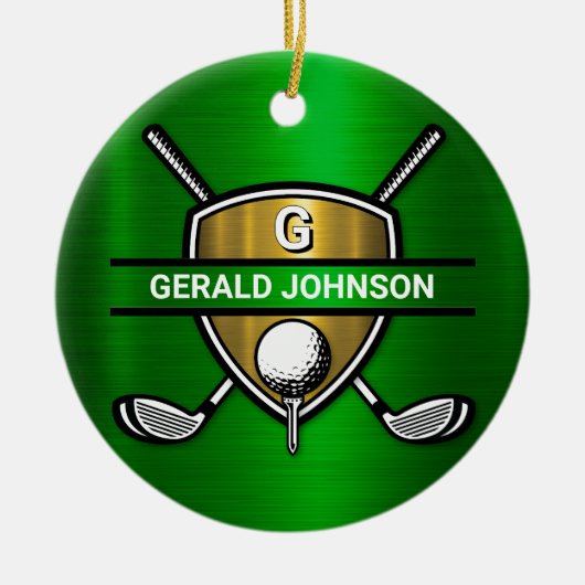 Elegant Gold Shield Golf Monogram Ontwerp Keramisch Ornament (Voorkant)