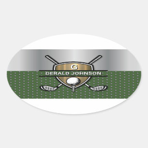 Elegant Gold Shield Golf Monogram Ontwerp Ovale Sticker