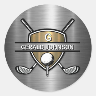 Elegant Gold Shield Golf Monogram Ontwerp Ronde Sticker