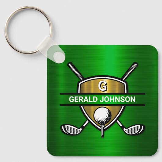 Elegant Gold Shield Golf Monogram Ontwerp Sleutelhanger (Voorkant)