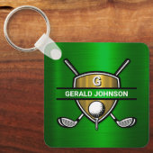 Elegant Gold Shield Golf Monogram Ontwerp Sleutelhanger (Voorkant)