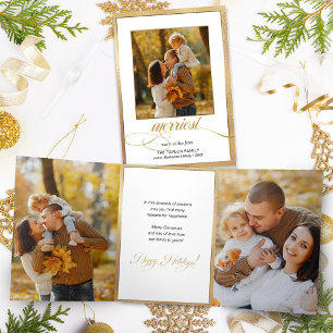 Elegant Gold Shimmer Merriest Calligraphy & Photo Drieluik Kaart