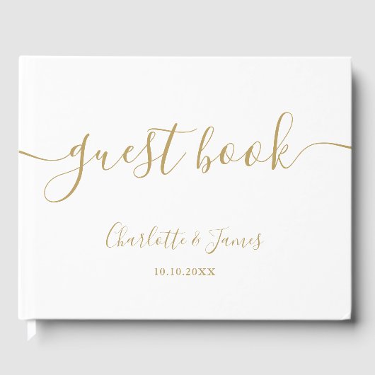 Elegant Gold Signature Script Wedding Gastenboek (Voorkant)