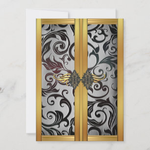 Elegant  Gold Silver Cupboard Brocade Party Kaart