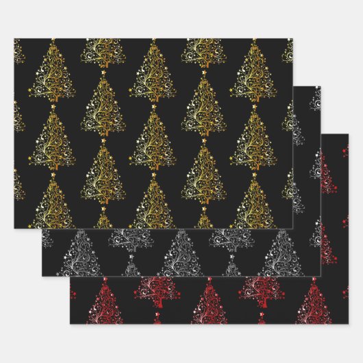 Elegant Gold Silver en Red Kerstmis Motif Inpakpapier Vel (Set)