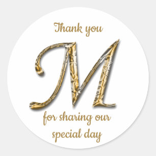 Elegant Gold Silver Letter M Monogram Hartelijk da Ronde Sticker