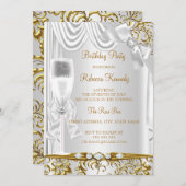 Elegant Gold Silver White Silk Champagne Birthday Kaart (Voorkant / Achterkant)