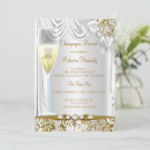 Elegant Gold Silver White Silk Champagne Brunch Kaart (Staand voorkant)