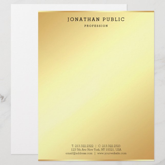 Elegant Gold Simple Moderne Professional-Sjabloon Briefhoofd (Voorkant / Achterkant)