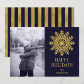 Élégant Gold Snowflake Carte photo de vacances (Devant / Derrière)