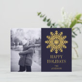 Élégant Gold Snowflake Carte photo de vacances (Debout devant)