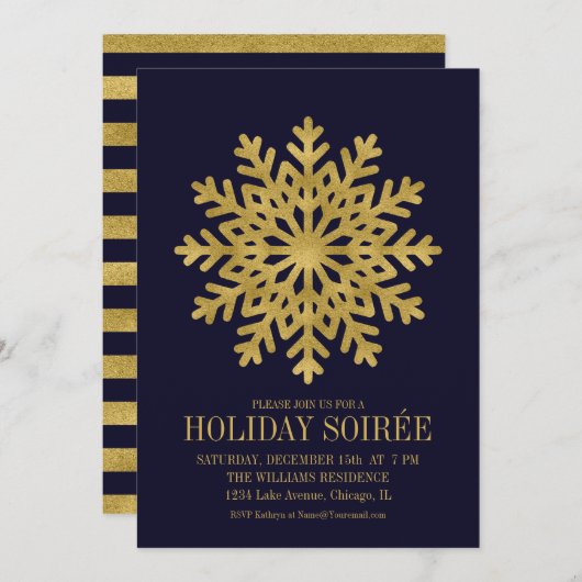 Elegant Gold Snowflake Holiday Party Kaart (Voorkant / Achterkant)