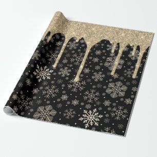 Elegant Gold Snowflake Pattern Driving Glitter Cadeaupapier