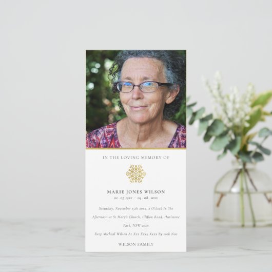 Elegant Gold Snowflake photo carte de service Memo (Debout devant)