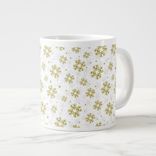 Elegant Gold Snowflake Winter Pattern Extra Grote Beker (Voorkant rechts)