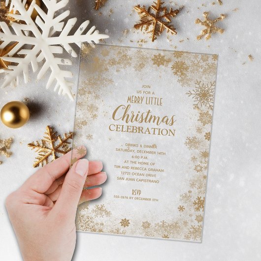 Elegant Gold Snowflakes Christmas Party Acryl Uitnodigingen