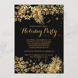 Elégant Gold Snowflakes Invitation de vacances