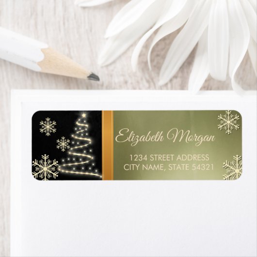 Elegant Gold Snowflakes kerstboomlabel Etiket (Insitu)