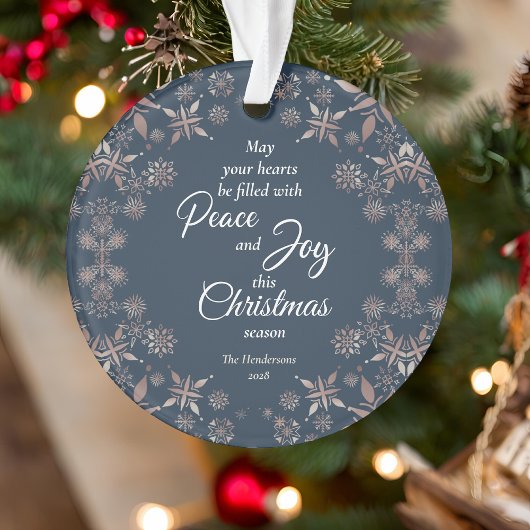 Elégant Gold Snowflakes Peace Joy Blue