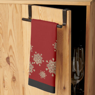 Elegant Gold Snowflakes Red & Black Kerstmis Theedoek