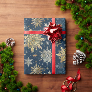 Elegant Gold Snowflakes Winter Blue Christmas Cadeaupapier