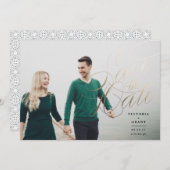 Elegant Gold Sparen de Datum kalligrafiefoto kaart (Voorkant / Achterkant)