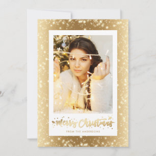 Elegant Gold Sparkly Snow-fotokerstkaarten Feestdagenkaart