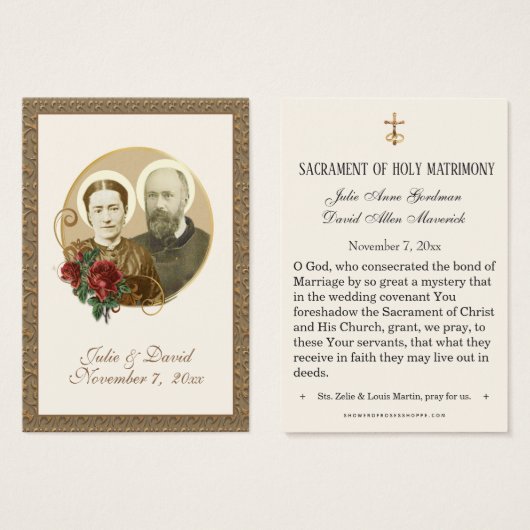 Elégant Gold St. Zelie & Louis Martin Mariage Card (Devant & derrière)