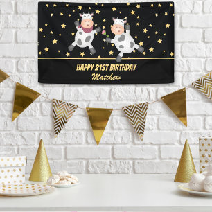 Elegant Gold Stars Funny Animal Couple Birthday Spandoek