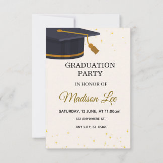 Elegant Gold Stars Graduation Party Invitation Kaart