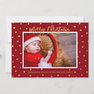 Elegant Gold Stippen Red Merry kerst Aangepaste fo Feestdagenkaart