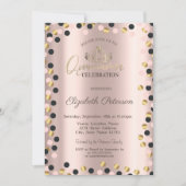 Elegant Gold Stippen, Tiara, Roos Gold Quinceañera Kaart (Voorkant)